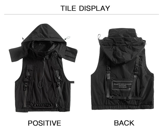 Loose vest paratrooper functional vest hip hop Hood Cargo Pockets women/Men's clothes Japanese style Harajuku fashion michalkova