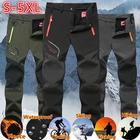 Winter Men's Waterproof Pants Outdoor Hiking Camping Fishing Sports Trousers Male Casual Soft Shell Fleece Warm Cargo Pants 5XL