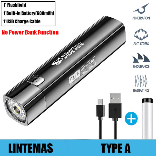 Power Bank Flashlight Portable Mini Waterproof Ultra Bright torch USB Rechargeable Multi-function Powerful flashlight CampLight