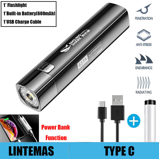 Power Bank Flashlight Portable Mini Waterproof Ultra Bright torch USB Rechargeable Multi-function Powerful flashlight CampLight